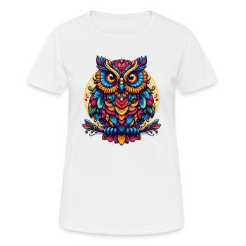 OWL EAGLE OWL BIRD OF PREY TAWNY OWL FEATHER RAINBOW COLORFUL - Women's Breathable T-Shirt - white - Front - AI Model Female 172 dark (172cm)