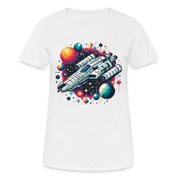 RAUMSCHIFF RETRO JET PIXEL PLANET WELTALL GALAXIS - Frauen T-Shirt atmungsaktiv - Weiß - Vorne - AI Model Female 172 dark (172cm)