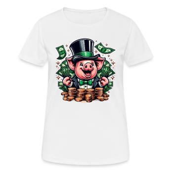 LUCKY PIG JACKPOT MONEY RICH PROSPERITY GREEN - Women's Breathable T-Shirt - white - Front - AI Model Female 172 dark (172cm)