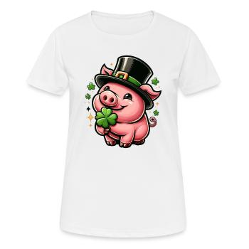 LUCKY PIG SHAMROCK TOP HAT LUCK PROSPERITY - Women's Breathable T-Shirt - white - Front - AI Model Female 172 dark (172cm)