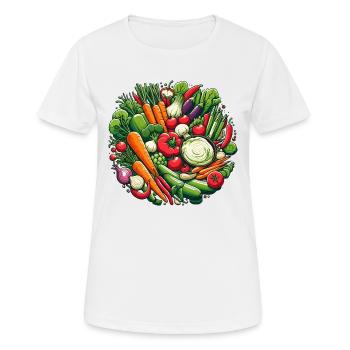 VEGETABLE PLATTER, VEGETABLE, PLANT, COLORFUL, VEGETARIAN, VEGAN - Women's Breathable T-Shirt - white - Front - AI Model Female 172 dark (172cm)