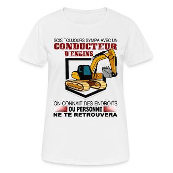 Conducteur d´engins Shirt - T-shirt respirant Femme - blanc - Devant - AI Model Female 172 dark (172cm)