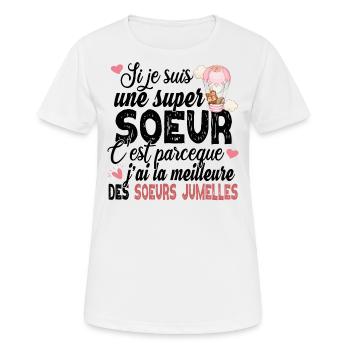 Sœur Sœurs Jumelles Famille Amour Fille Rose - T-shirt respirant Femme - blanc - Devant - AI Model Female 172 dark (172cm)