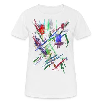 Hintergrund / Farben- Flicken Muster - Frauen T-Shirt atmungsaktiv - Weiß - Vorne - AI Model Female 172 dark (172cm)