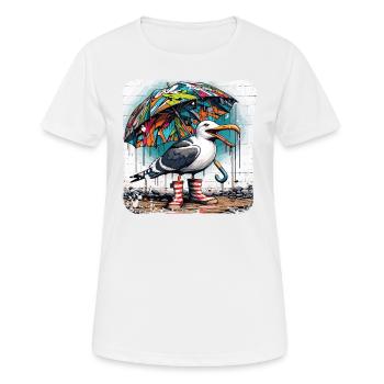 Mouette street art avec parapluie et bottes en caoutchouc - T-shirt respirant Femme - blanc - Devant - AI Model Female 172 dark (172cm)