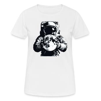 Un astronaute tient la lune dans ses mains Spaceman - T-shirt respirant Femme - blanc - Devant - AI Model Female 172 dark (172cm)