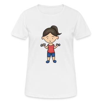 Girl power brunette dumbbell gym workout - Women's Breathable T-Shirt - white - Front - AI Model Female 172 dark (172cm)