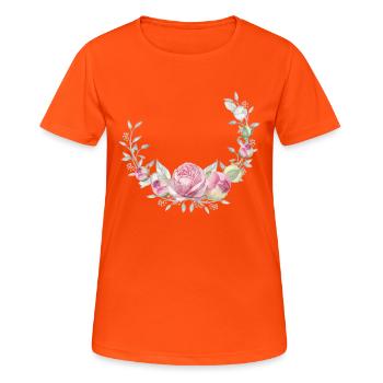Wreath of flowers with roses, customisable - Women's Breathable T-Shirt - neon orange - Front - AI Model Female 172 dark (172cm)