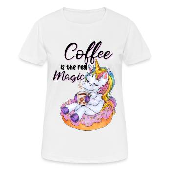 Niedliches Einhorn im Donut mit Kaffee Pause - Frauen T-Shirt atmungsaktiv - Weiß - Vorne - AI Model Female 172 dark (172cm)