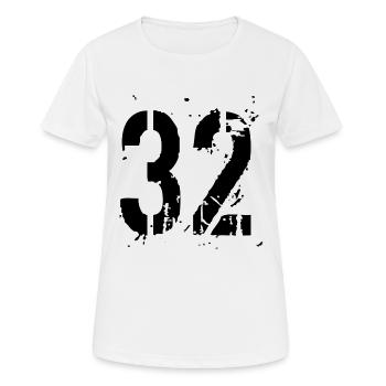 32 Nummer 32 - Frauen T-Shirt atmungsaktiv - Weiß - Vorne - AI Model Female 172 dark (172cm)