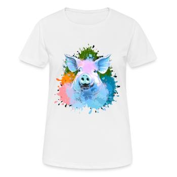 Schwein, bunt, farbkleckse, Malerei - Frauen T-Shirt atmungsaktiv - Weiß - Vorne - AI Model Female 172 dark (172cm)