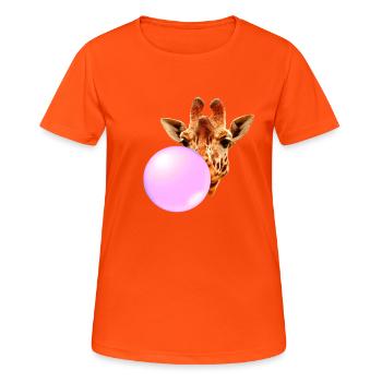 Giraffe With Chewing Gum - Women's Breathable T-Shirt - neon orange - Front - AI Model Female 172 dark (172cm)