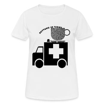 Kaffee, Rettung in Sicht. Rettungswagen-Kaffee - Frauen T-Shirt atmungsaktiv - Weiß - Vorne - AI Model Female 172 dark (172cm)