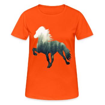 Islandpferd Forest - Frauen T-Shirt atmungsaktiv - Neonorange - Vorne - AI Model Female 172 dark (172cm)