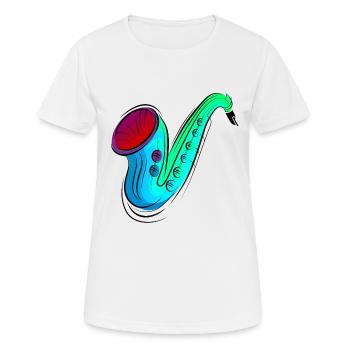 buntes Saxofon / Saxofon - Frauen T-Shirt atmungsaktiv - Weiß - Vorne - AI Model Female 172 dark (172cm)