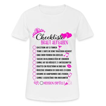 Junggesellenabschied JGA Checkliste Braut Aufgaben - Frauen T-Shirt atmungsaktiv - Weiß - Vorne - AI Model Female 172 dark (172cm)