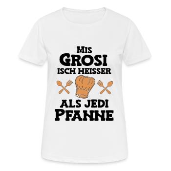 Mis Grosi isch heisser als jede Pfanne Oma Schweiz - Frauen T-Shirt atmungsaktiv - Weiß - Vorne - AI Model Female 172 dark (172cm)