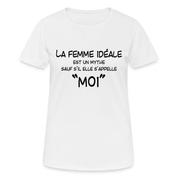 Humour femme idéale - T-shirt respirant Femme - blanc - Devant - AI Model Female 172 dark (172cm)