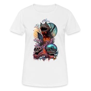 Monster Motiv "Da ist was im Busche" - Frauen T-Shirt atmungsaktiv - Weiß - Vorne - AI Model Female 172 dark (172cm)