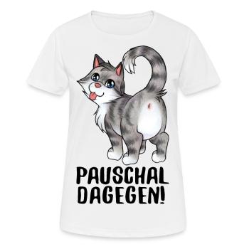 Paschal dagegen - Lustige freche Katze zeigt Popo - Frauen T-Shirt atmungsaktiv - Weiß - Vorne - AI Model Female 172 dark (172cm)