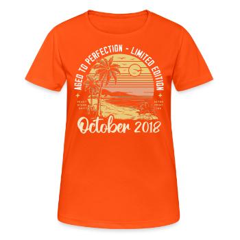 Né en octobre 2018 Légendaire depuis octobre 2018 - T-shirt respirant Femme - orange néon - Devant - AI Model Female 172 dark (172cm)