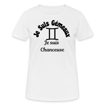 Gemeaux zodiaque signe - Je suis chanceuse - T-shirt respirant Femme - blanc - Devant - AI Model Female 172 dark (172cm)