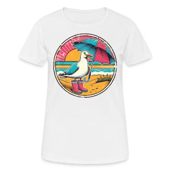 Coloré Pop Art mouette Wellington bottes et parapluie - T-shirt respirant Femme - blanc - Devant - AI Model Female 172 dark (172cm)