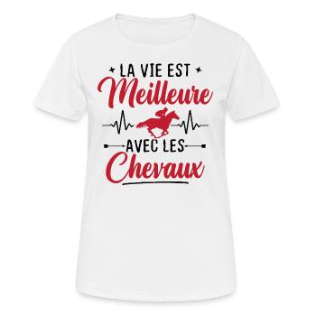 La vie est meilleure avec les Chevaux - T-shirt respirant Femme - blanc - Devant - AI Model Female 172 dark (172cm)