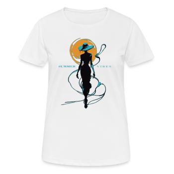 Sensation d’été femme marchant au coucher du soleil - T-shirt respirant Femme - blanc - Devant - AI Model Female 172 dark (172cm)