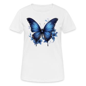 Eleganz des Himmels: Blauer Schmetterling - Frauen T-Shirt atmungsaktiv - Weiß - Vorne - AI Model Female 172 dark (172cm)