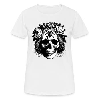 Skull mit Blumenranken und großer Spinne - Frauen T-Shirt atmungsaktiv - Weiß - Vorne - AI Model Female 172 dark (172cm)