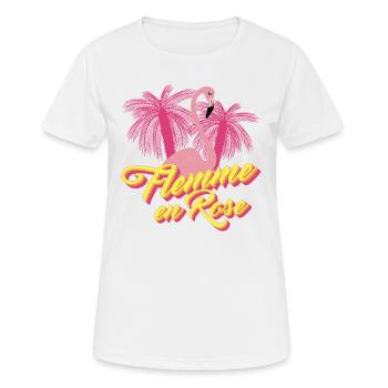 Flemme en Rose, Flamant Rose - Jeu de mots Humour - T-shirt respirant Femme - blanc - Devant - AI Model Female 172 dark (172cm)