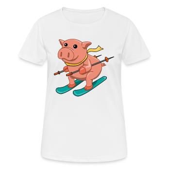 Pig Skiing Pistensau Ski Holiday Gift - Women's Breathable T-Shirt - white - Front - AI Model Female 172 dark (172cm)