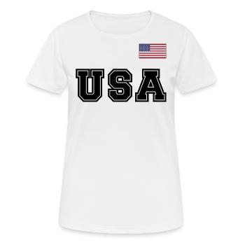 TEAM USA amerikanische Flagge Fahne über Schrift - Frauen T-Shirt atmungsaktiv - Weiß - Vorne - AI Model Female 172 dark (172cm)