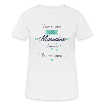 Veux tu veux tu être ma marraine d'amour - T-shirt respirant Femme - blanc - Devant - AI Model Female 172 dark (172cm)