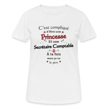 Princesse Secrétaire Comptable - T-shirt respirant Femme - blanc - Devant - AI Model Female 172 dark (172cm)