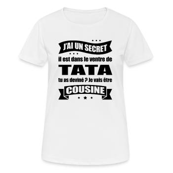 J'AI UN SECRET - JE VAIS ÊTRE COUSINE - T-shirt respirant Femme - blanc - Devant - AI Model Female 172 dark (172cm)
