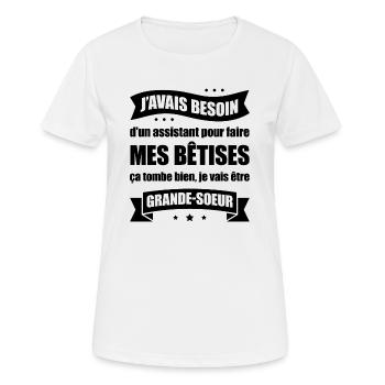 JE VAIS ÊTRE GRANDE-SŒUR - T-shirt respirant Femme - blanc - Devant - AI Model Female 172 dark (172cm)