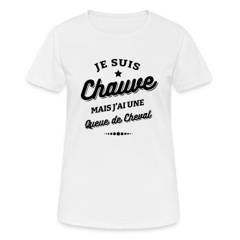 JE SUIS CHAUVE AVEC UNE QUEUE DE CHEVAL - T-shirt respirant Femme - blanc - Devant - AI Model Female 172 dark (172cm)