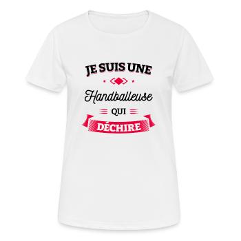 HANDBALLEUSE QUI DÉCHIRE - T-shirt respirant Femme - blanc - Devant - AI Model Female 172 dark (172cm)