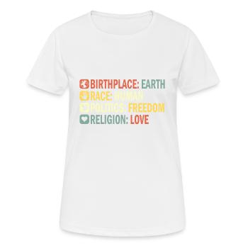 Lieu de naissance Earth Race Human Anti Racism - T-shirt respirant Femme - blanc - Devant - AI Model Female 172 dark (172cm)