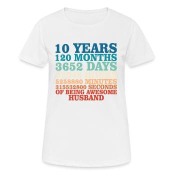 Husband anniversary 10 year couple gift - Women's Breathable T-Shirt - white - Front - AI Model Female 172 dark (172cm)