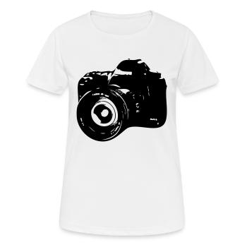 Fotoaparat - Frauen T-Shirt atmungsaktiv - Weiß - Vorne - AI Model Female 172 dark (172cm)