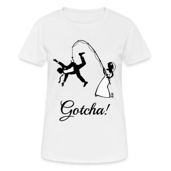 Gotcha! (Épouse Angelt Mari / JGA) - T-shirt respirant Femme - blanc - Devant - AI Model Female 172 dark (172cm)