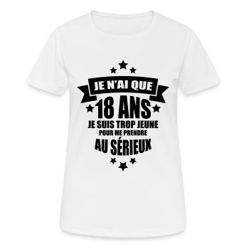 je n'ai que 18 ans je suis trop jeune - T-shirt respirant Femme - blanc - Devant - AI Model Female 172 dark (172cm)