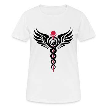 Caduceus, Yin Yang, Schlange, Flügel, Hermetik - Frauen T-Shirt atmungsaktiv - Weiß - Vorne - AI Model Female 172 dark (172cm)