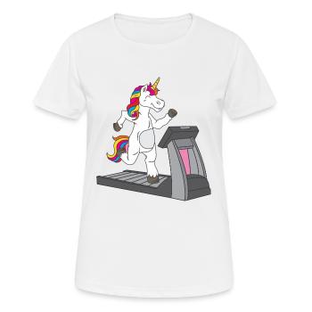 Sportliches Einhorn auf dem Laufband - - Frauen T-Shirt atmungsaktiv - Weiß - Vorne - AI Model Female 172 dark (172cm)