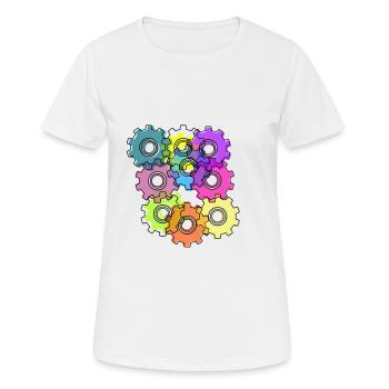Zahnrad, Zahnräder, Räder, bunt - Frauen T-Shirt atmungsaktiv - Weiß - Vorne - AI Model Female 172 dark (172cm)