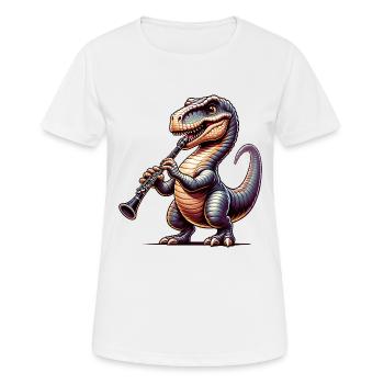 Dino flûtiste avec flûte à bec dans orchestre - T-shirt respirant Femme - blanc - Devant - AI Model Female 172 dark (172cm)