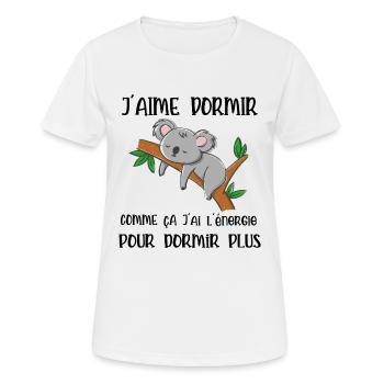 j'aime dormir - T-shirt respirant Femme - blanc - Devant - AI Model Female 172 dark (172cm)